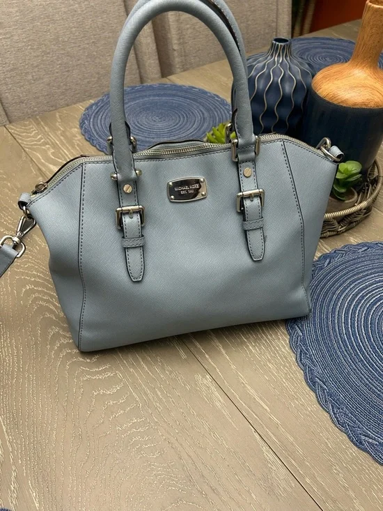 Michael Kors Powder Blue Saffiano Leather Satchel with Detachable Strap - Picture 1 of 10